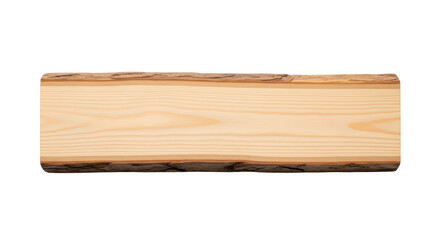 Single horizontal light wood piece with distinct grain, rough edges, on transparent isolated background, soft top-down light, no shadows, concept for natural material display