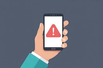 Urgent mobile security alert showing on a smartphone held in hand, ideal for app development or cybersecurity themes, warning of online threats today