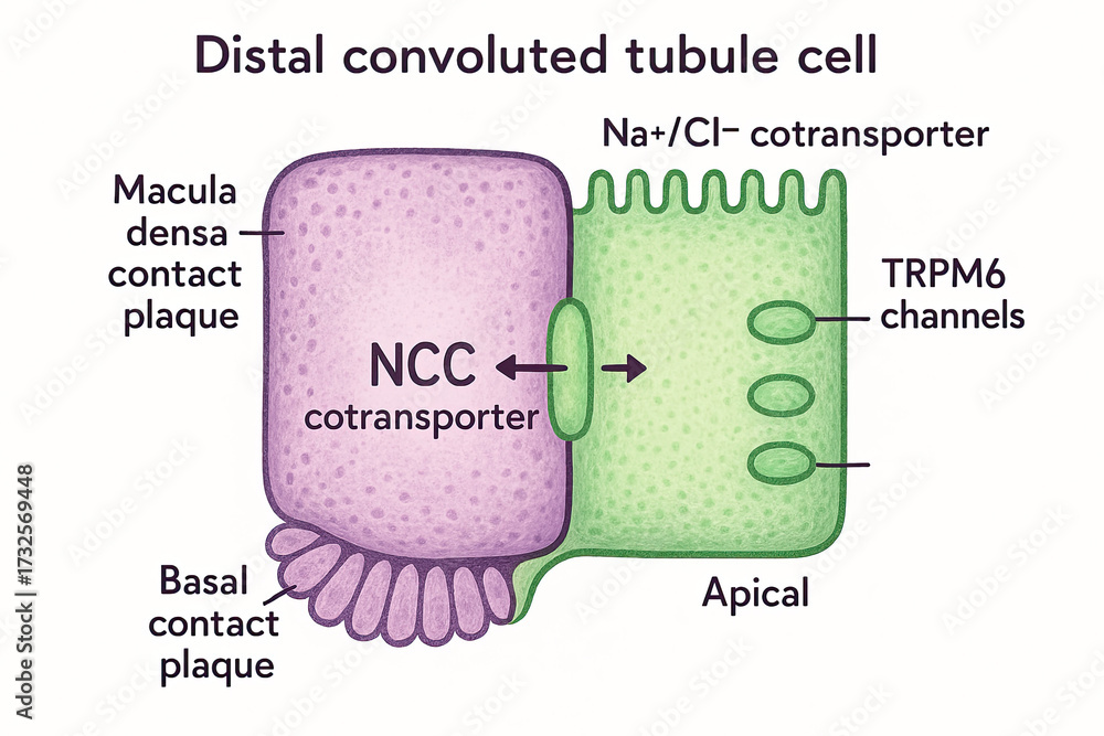 Diagram of a Distal Convoluted Tubule Cell Showing Key Structures and