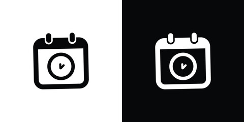 Black Isolated Calendar with Clock on Transparent Background Icons glyph style