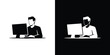 © Iconic Tarek - Man Silhouette at Desktop PC Computer Monitor, Flat Icon Illustration, Transparent