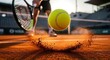 © FATEMA3.0 - Dynamic tennis action close-up of ball and racquet on clay court