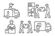 © Leisha - Moving service line icons set, courier delivery, office relocation, packing and loading workers, parcel handling, transportation vector illustration, transparent background