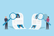 © RanjanKumar - Two people using magnifying glasses to review resumes and candidate profiles for hiring and recruitment