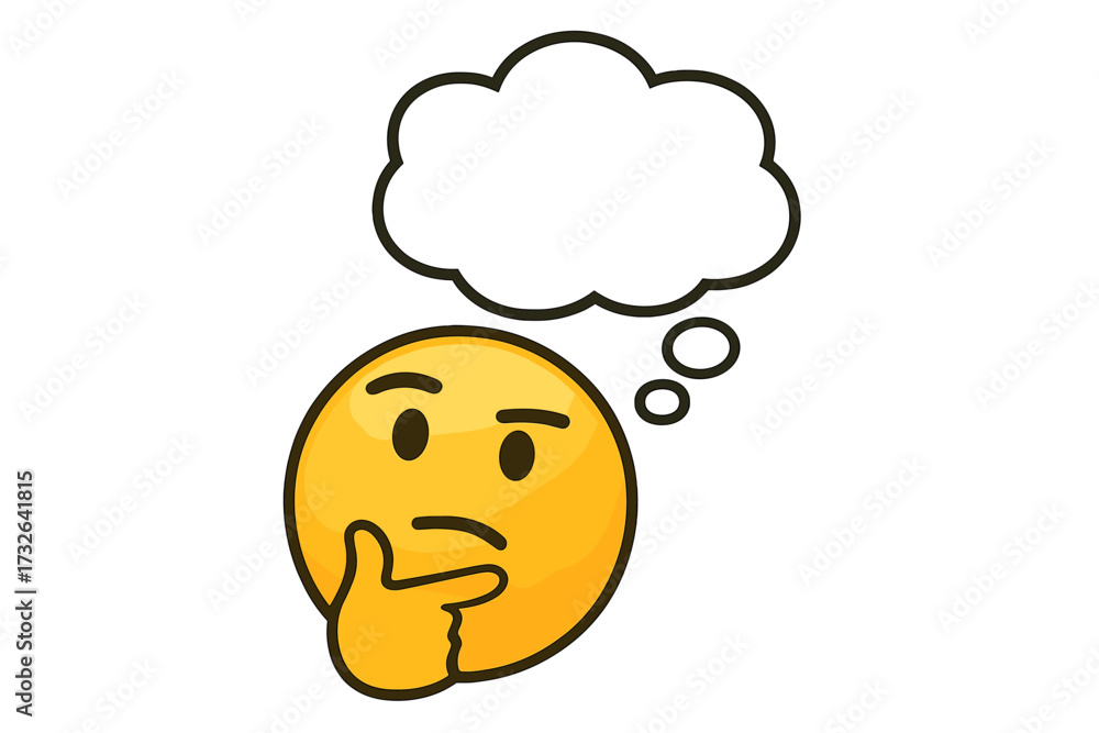 Thinking emoji with empty thought bubble. Pondering face emoticon ...