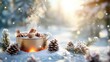 © dashtik - Steaming soup outdoors on a snowy day with pinecones and firewood ambience