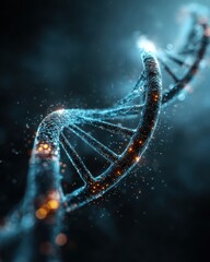 Wall Mural - Futuristic 3D Rendering of Glowing Blue DNA Helix with Particles