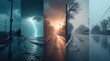 © Alex Pios - multiple hazardous weather events in one frame, dramatic lighting, dark skies, high contrast, extreme conditions, editorial concept