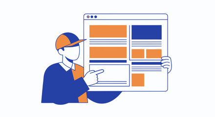 Person showing website layout