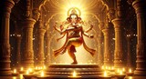 Dancing Ganesha in a Temple with Diya Lights