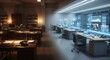 © DELstudio - Vintage retro office space merging into futuristic modern workspace with holographic screens and digital technology, concept of evolution of work environment