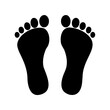 © Sujon - Black footprint silhouette icon illustration- Simple black silhouette of two human footprints viewed from above, representing walking, travel, steps, direction, or movement concept