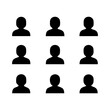 © Md - Nine simple faceless black avatar icons arranged in a grid pattern