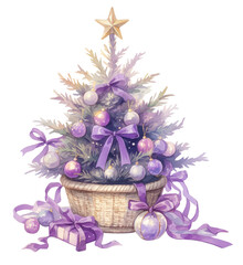 Wall Mural - PNG Purple coquette Christmas Tree in a basket christmas illustration decorations.