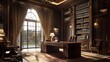 © Creative Deeds - Ornate home office with bookshelves and a large window with garden view