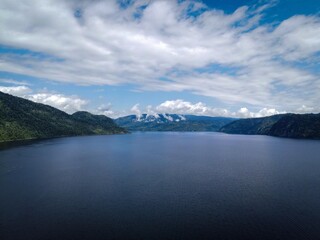  Teletskoye Lake scenic aerial view, Altai, Russia