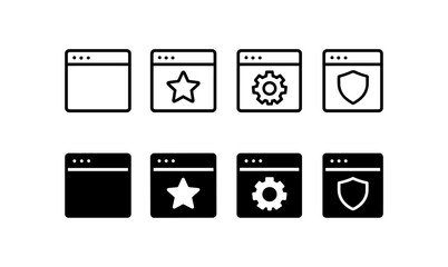 Wall Mural - Minimalist icon set: web page, star, gear, shield in bold and outline style