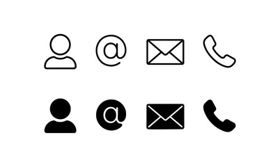 Wall Mural - Minimalist contact icons: user, email, phone in black and white