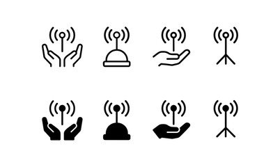 Wall Mural - Signal icons: hands, antennas, and wireless symbols in minimalist style