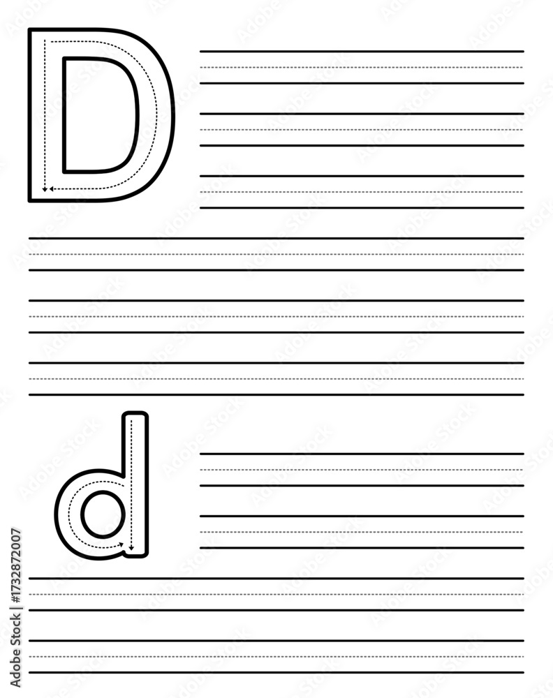 Tracing sheet for learning to write uppercase and lowercase letter D ...