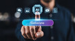 © HADI INCREDIBLE - Person touching generate button with ai and media icons, conceptual of artificial intelligence media content creation.