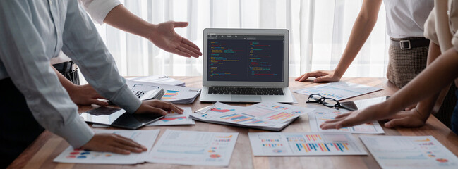 Software development programming on computer screen for brisk application and program coding