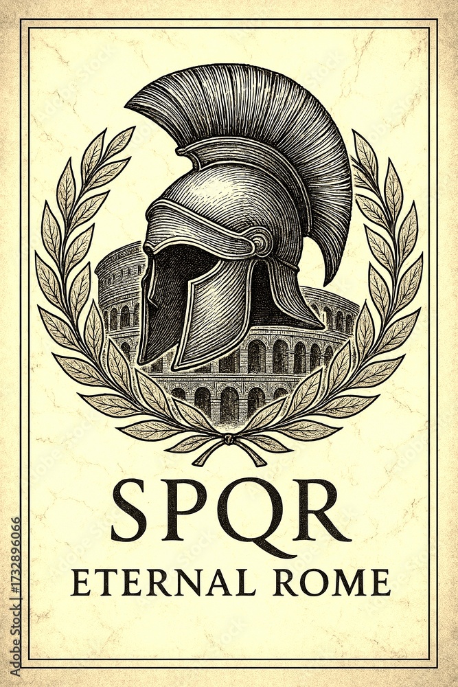 Historic depiction of SPQR and the Colosseum representing the legacy of ...