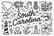 © Pointer Marker - South carolina travel icon set in outline style: landmarks, food, culture symbols
