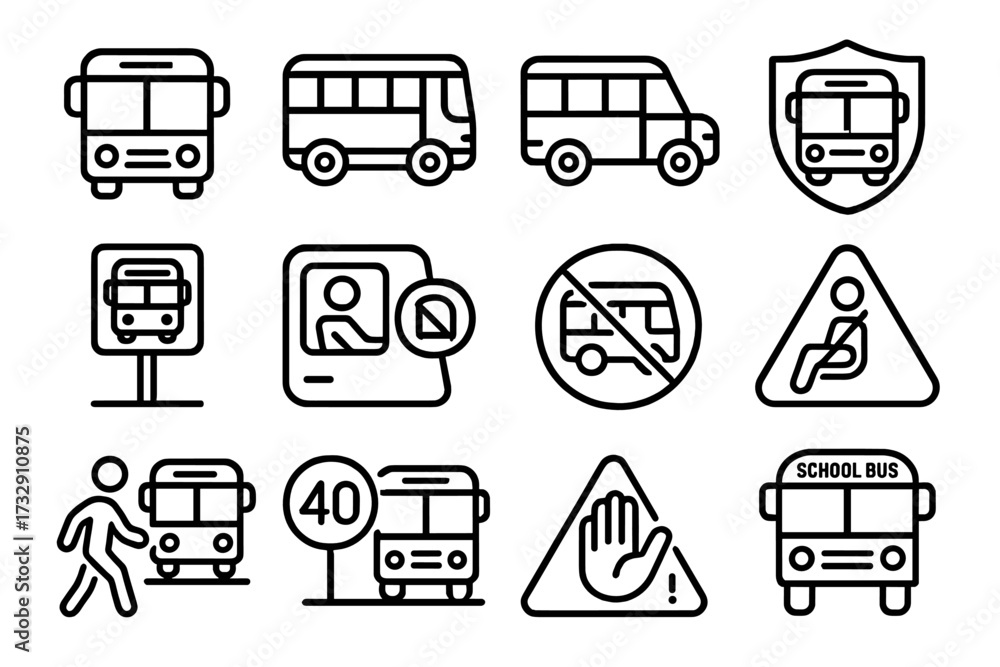 Line Drawing Symbols Representing Various Bus related Signs And Safety Line Drawing Symbols Representing Various Bus related Signs And Safety