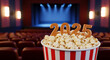 © art - A bucket of popcorn with '2025' on top in a theater. It evokes anticipation for upcoming movies and entertainment experiences in the year 2025