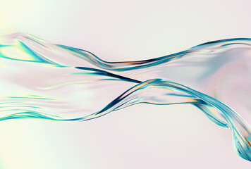 Wall Mural - 3D illustration in minimal fluid art style, featuring translucent blue and aqua waves on a soft white background, creating smooth, wavy shapes with elegant gradients and reflective light effects.