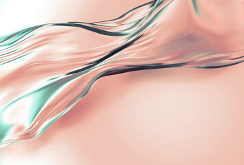 Wall Mural - 3D illustration in minimal fluid art style, showing translucent waves on a pink background. The smooth, flowing aqua shapes create an elegant, modern, and airy visual effect.