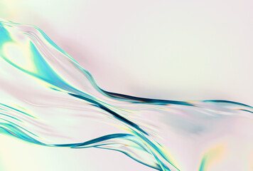 Wall Mural - 3D illustration in minimal fluid art style, featuring translucent blue and aqua waves on a soft white background, creating smooth, wavy shapes with elegant gradients and reflective light effects.