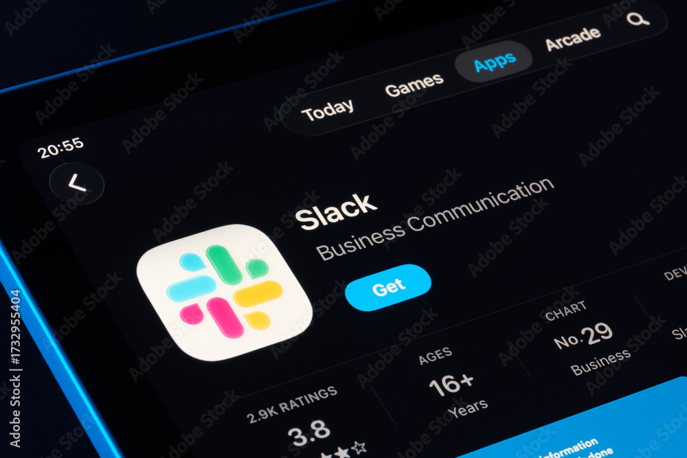 Slack viewed on iPad App Store, Apple Liquid Glass style in iOS 26 with ...