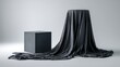 © mochalfin - Dark draped fabric and cube display abstract concept for design