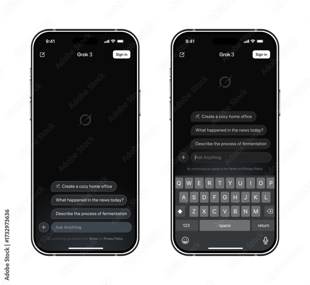 Grok AI Applications template UI 2025 update. Modern mobile interface ...
