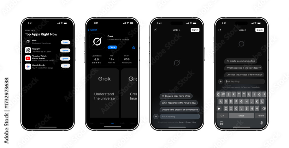 Grok Interface Design Vector de Stock Grok AI Applications template UI 2025 update. Modern ...