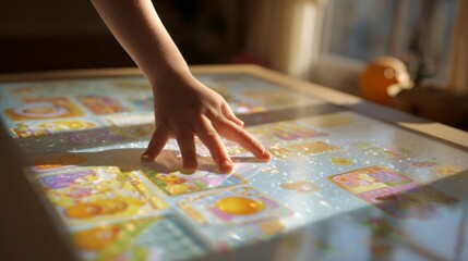 Childs hand interacting interactive display