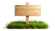 © Satria - Blank wooden signpost on green grass with isolated on white background, and copy space.