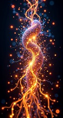 Wall Mural - An abstract, glowing helix of energy twists upward, surrounded by a dynamic burst of luminous particles and intricate light trails.
