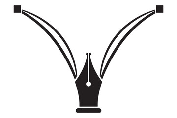 Illustration of a fountain pen nib with bezier curves extending from the top, isolated on white background, symbolizing graphic design and creativity vector illustration