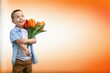 © BillionPhotos.com - Child with beautiful bouquet of tulips. Women's Day.