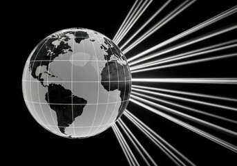 Wall Mural - Global network connectivity depicted by a glowing earth with light streaks emanating outwards