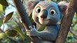 © dollar morro - Animated koala bear perched on tree branch looking towards the viewer