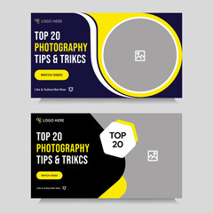 Wall Mural - Multipurpose photography tips and tricks video thumbnail banner design, daily photography techniques video set cover banner design, fully customizable vector eps 10 file format