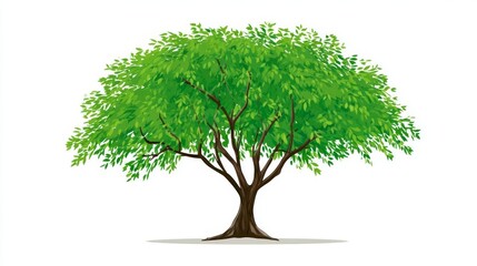 A vibrant illustration of a deciduous tree with lush green foliage and a sturdy brown trunk.