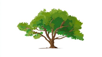 Illustration of a tree with green leaves and brown branches on a white background.