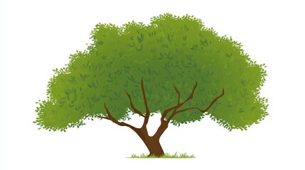 Illustration of a tree with green leaves and brown trunk on white background.