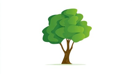 Green summer tree vector illustration with leaves and branches isolated on a white background