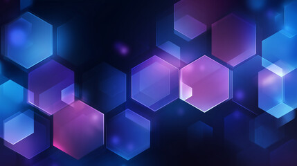 Abstract glowing hexagonal bokeh lights in shades of blue and purple